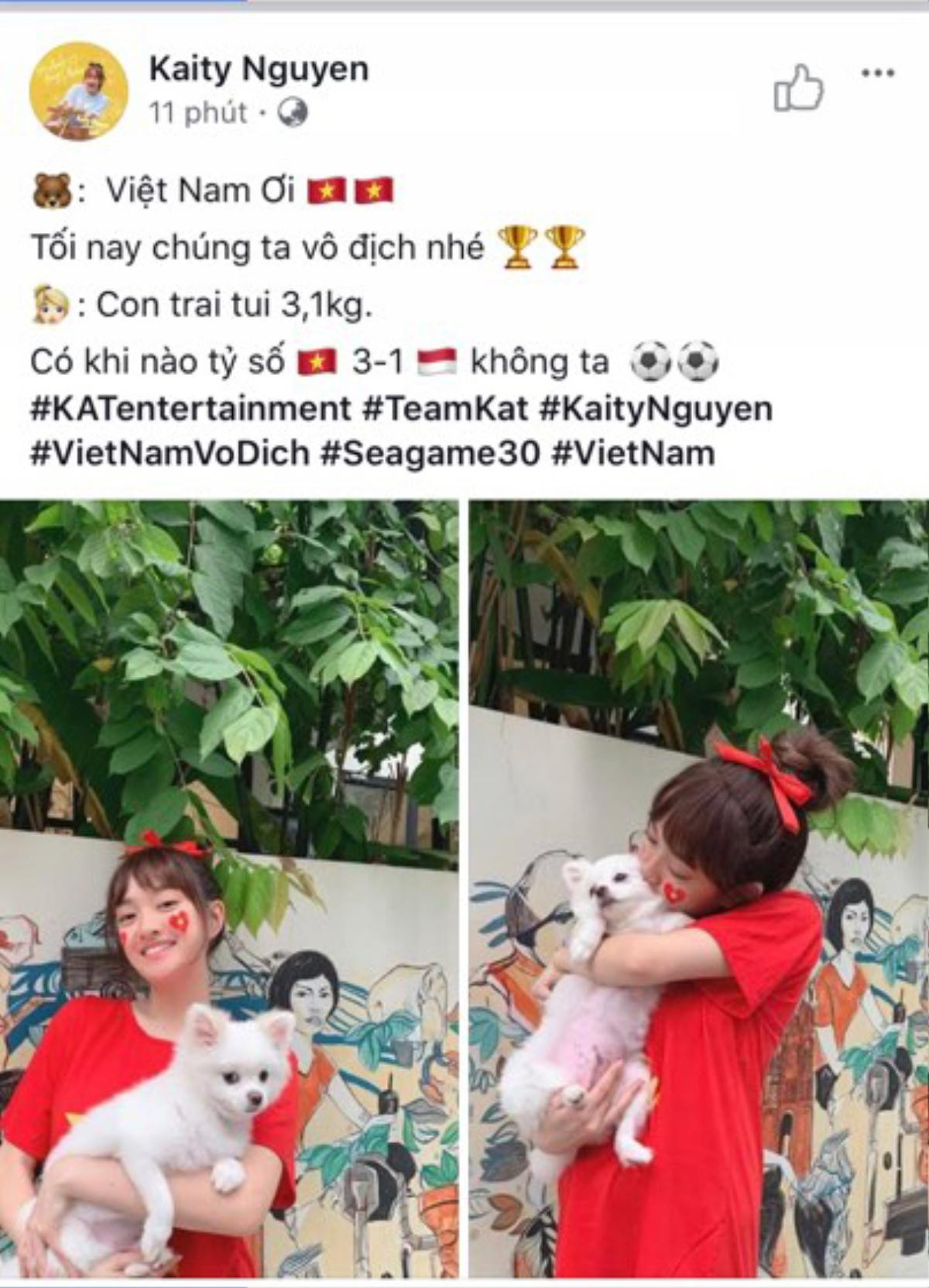 Thầy trò Noo Phước Thịnh - Ngọc Ánh ủng hộ U22 Việt Nam, Diệu Nhi - Kaity Nguyễn hòa cùng sắc đỏ chung kết SEA Games 30 Ảnh 4