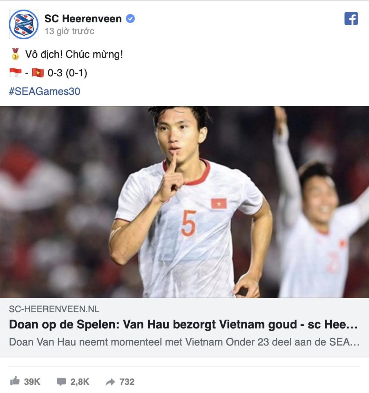 Facebook của La Liga, Tottenham và Heerenveen chúc mừng U22 Việt Nam giành ngôi vô địch SEA Games 30 Ảnh 5