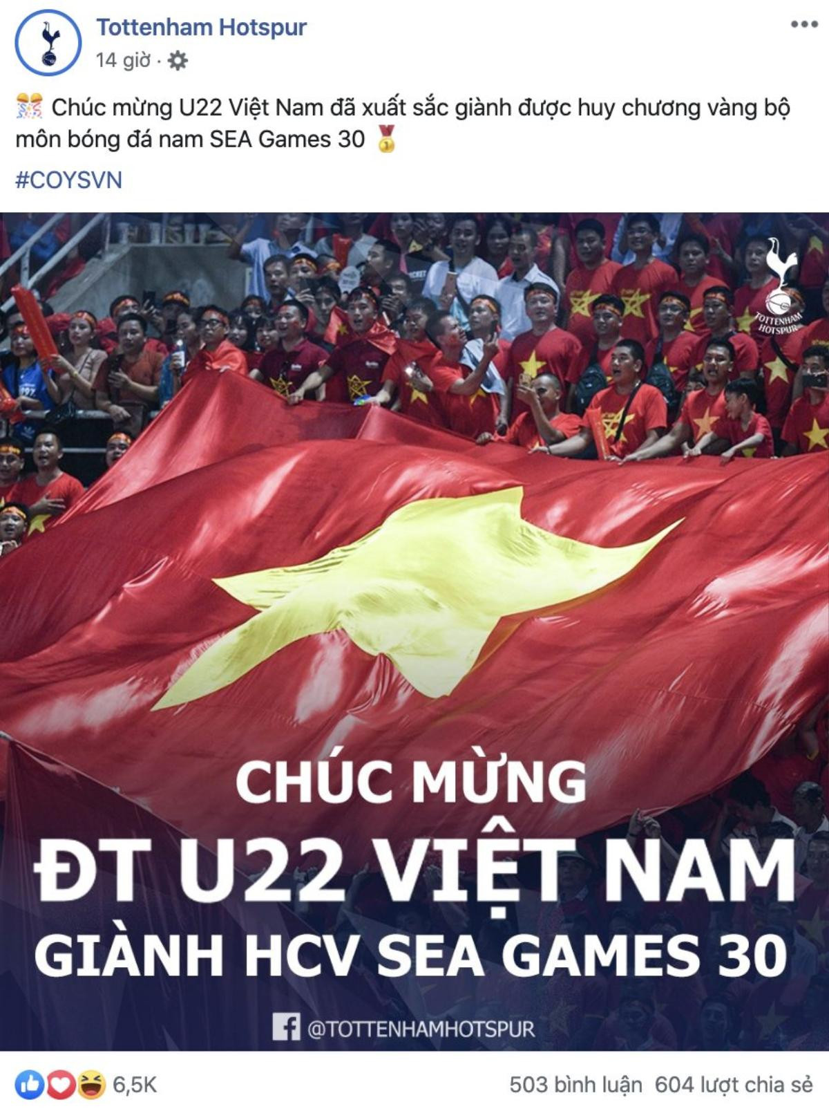 Facebook của La Liga, Tottenham và Heerenveen chúc mừng U22 Việt Nam giành ngôi vô địch SEA Games 30 Ảnh 2