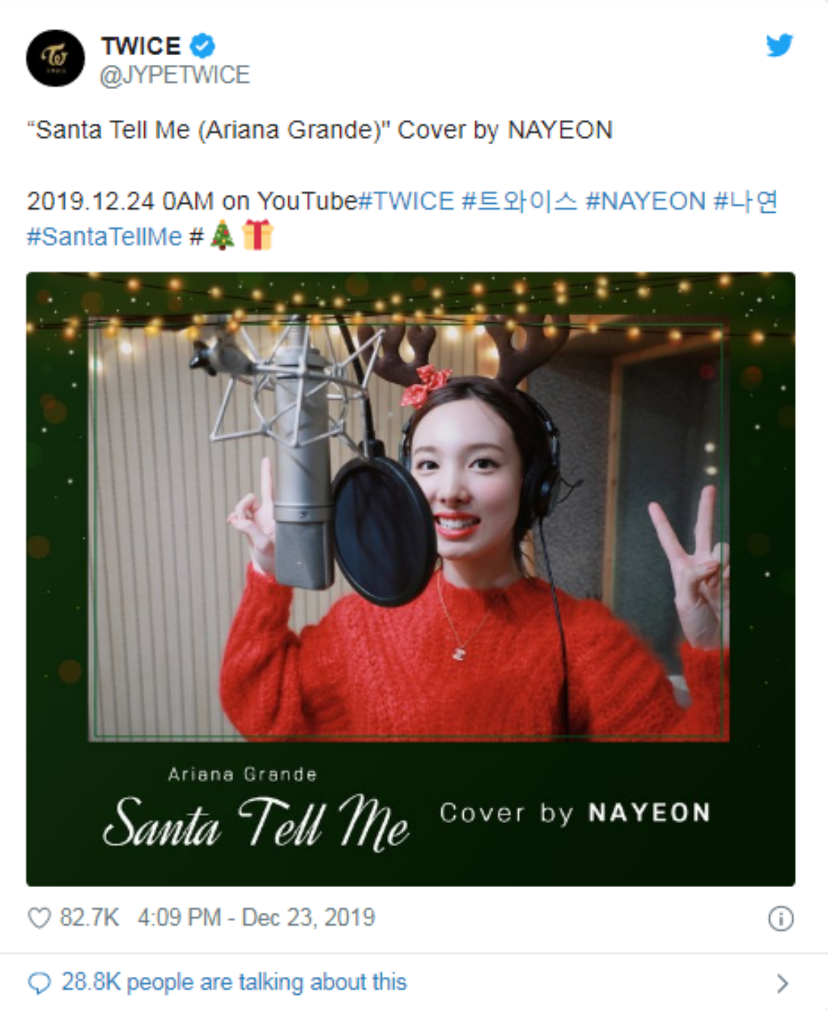 Nayeon (TWICE) bất ngờ phát hành bản cover nhạc Giáng sinh: Món quà đặc biệt dành tặng các fan Ảnh 1