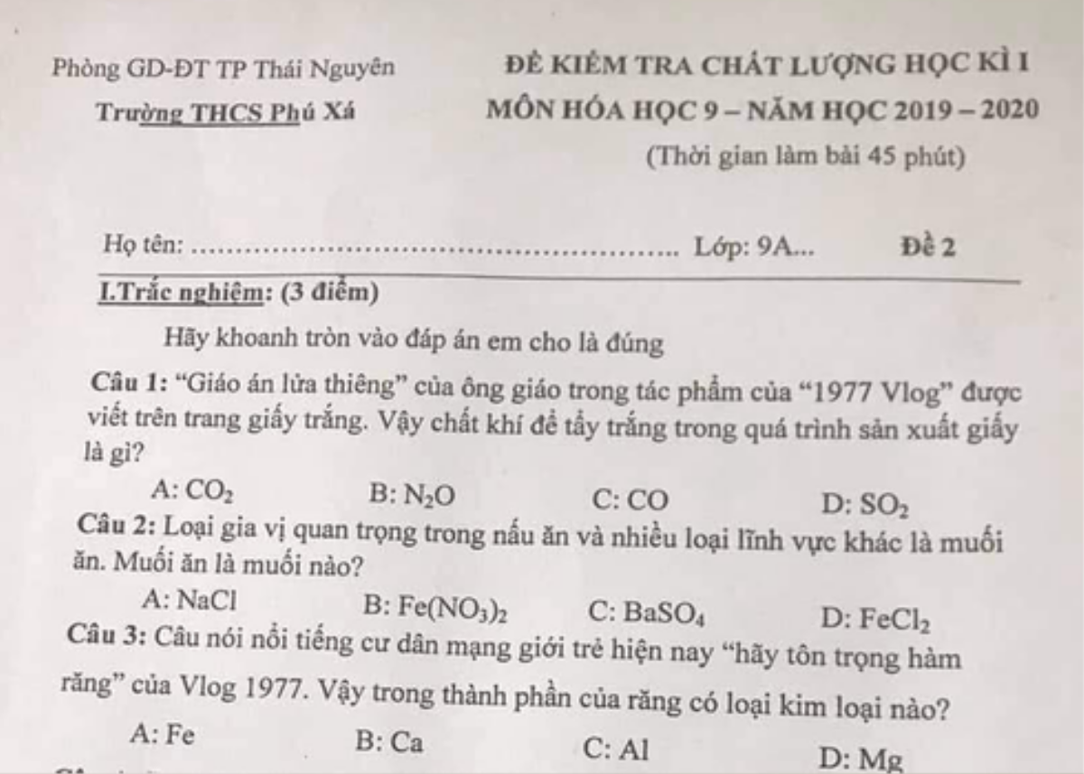 Đưa hiện tượng '1977 Vlog' vào đề thi môn Hóa, trường học gây tranh cãi CĐM Ảnh 1