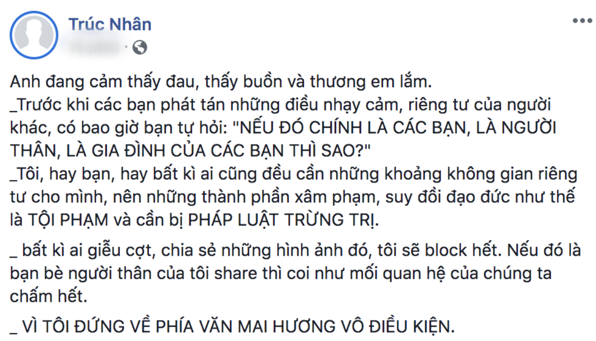 Trấn Thành, Trúc Nhân đồng lòng bảo vệ Văn Mai Hương: Block thẳng tay ai chia sẻ, mong pháp luật vào cuộc! Ảnh 5