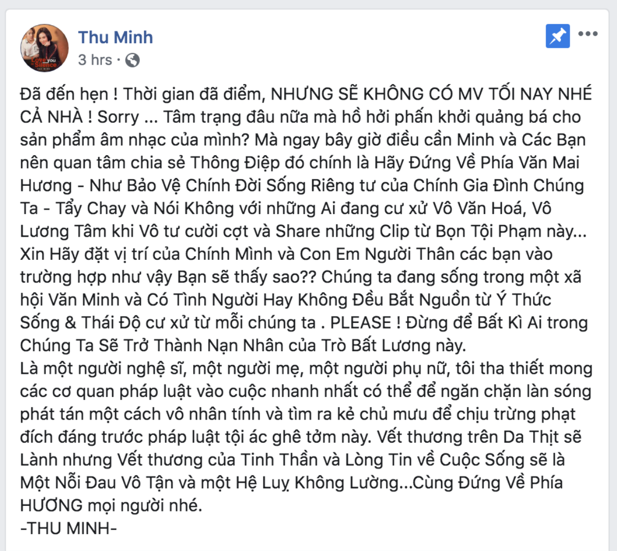 Không chỉ lên tiếng mạnh mẽ, Thu Minh dời hẳn ngày ra mắt MV vì Văn Mai Hương Ảnh 3