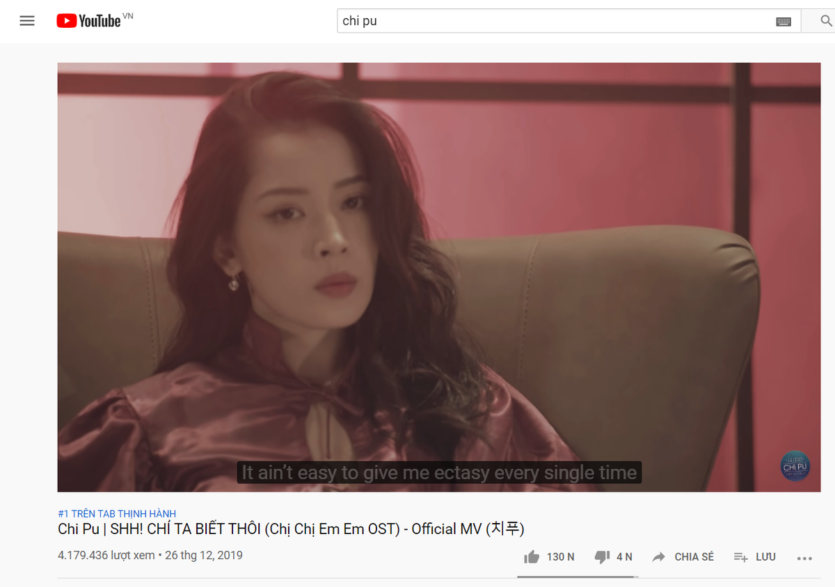 Chỉ sau 3 ngày ra mắt, MV 'Shh! Chỉ ta biết thôi' của Chi Pu 'băng băng' #1 trending Youtube Ảnh 1