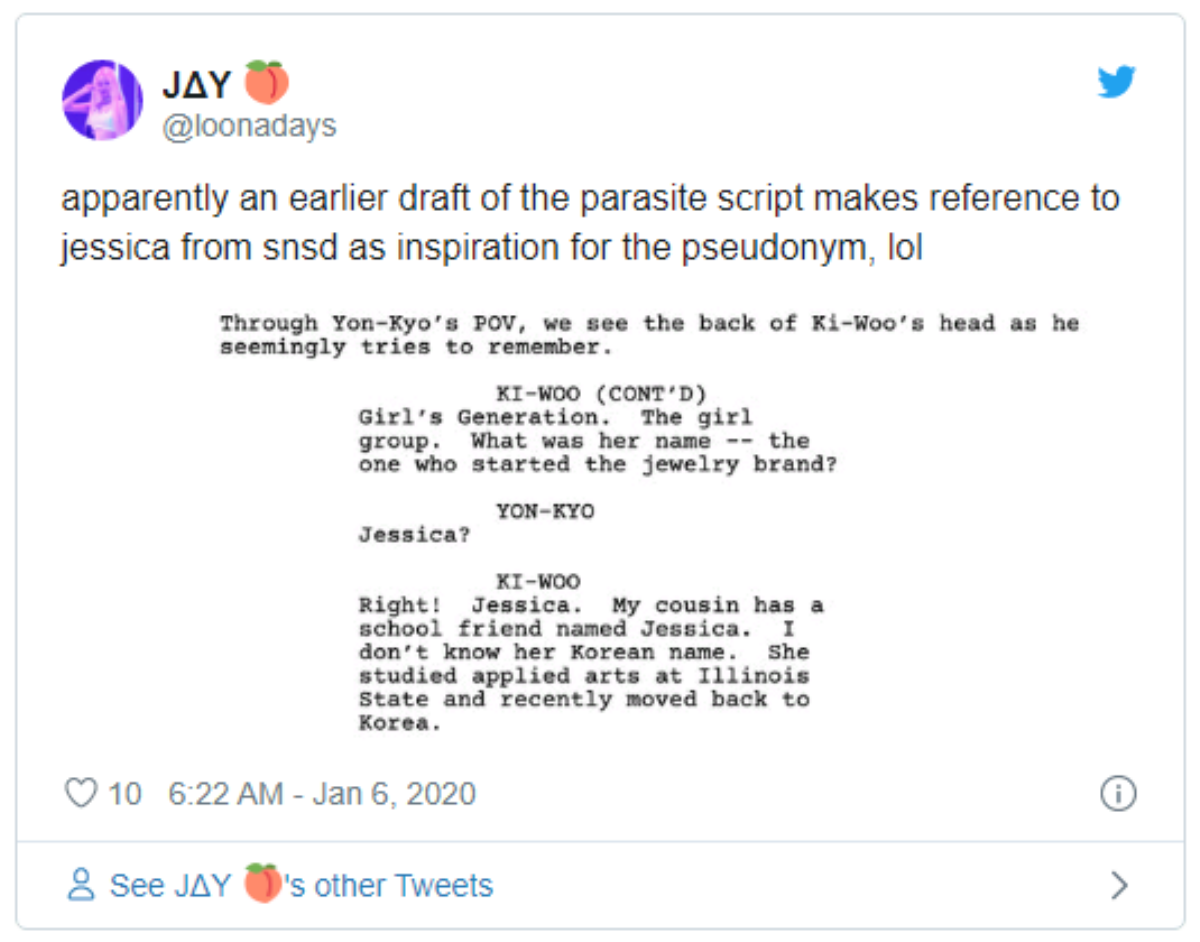 Hóa ra cựu thành viên SNSD - Jessica Jung là hình mẫu nhân vật trong kịch bản gốc của phim Parasite Ảnh 10