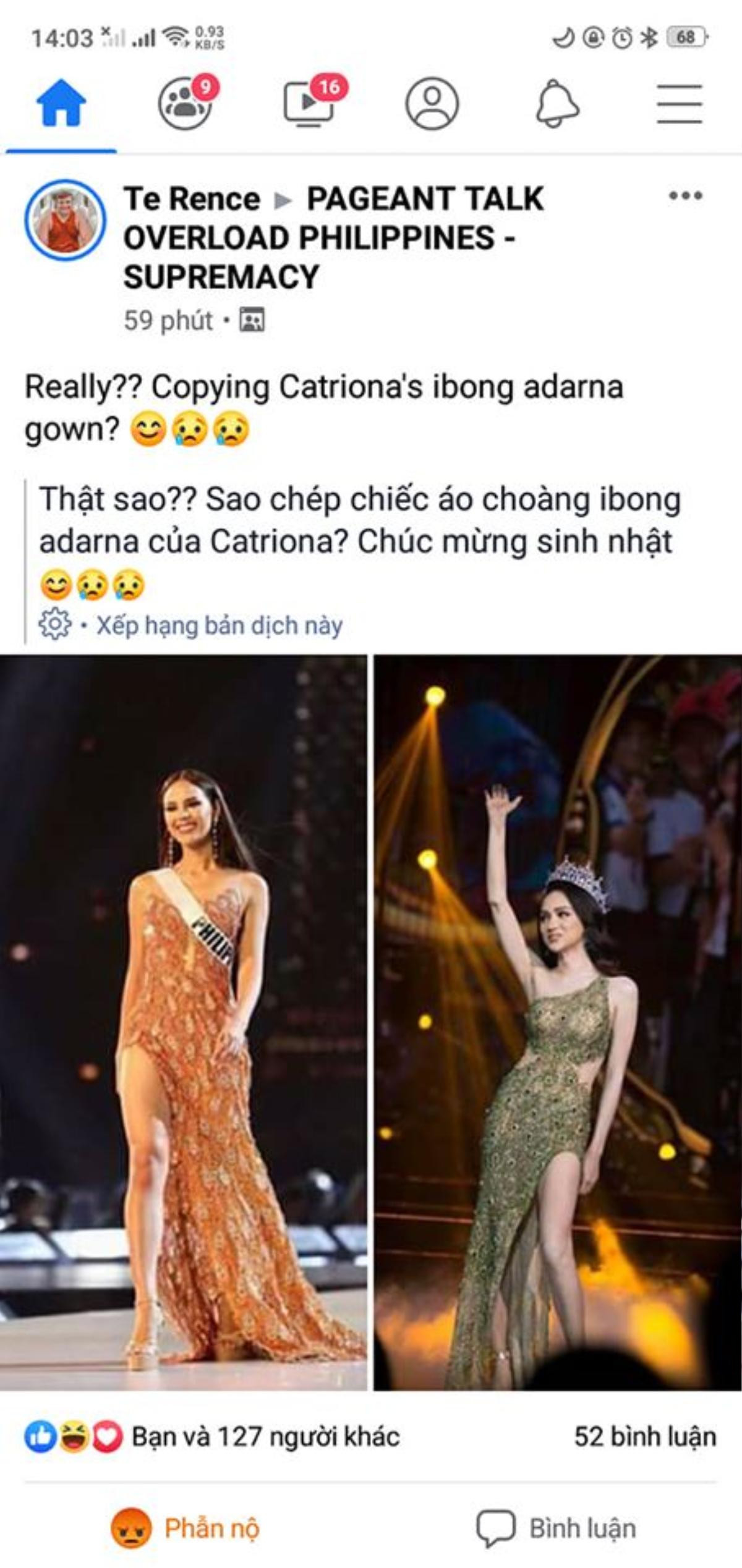 Hương Giang bất ngờ bị fan Philippines tố mặc váy nhái của Catriona Gray, fan Việt quyết bảo vệ đến cùng Ảnh 1