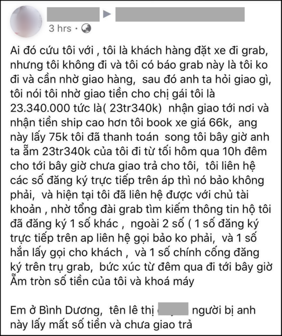 Nhận chuyển phát hơn 23 triệu đồng cho khách, tài xế grabbike 'ôm' tiền rồi bỏ trốn Ảnh 1