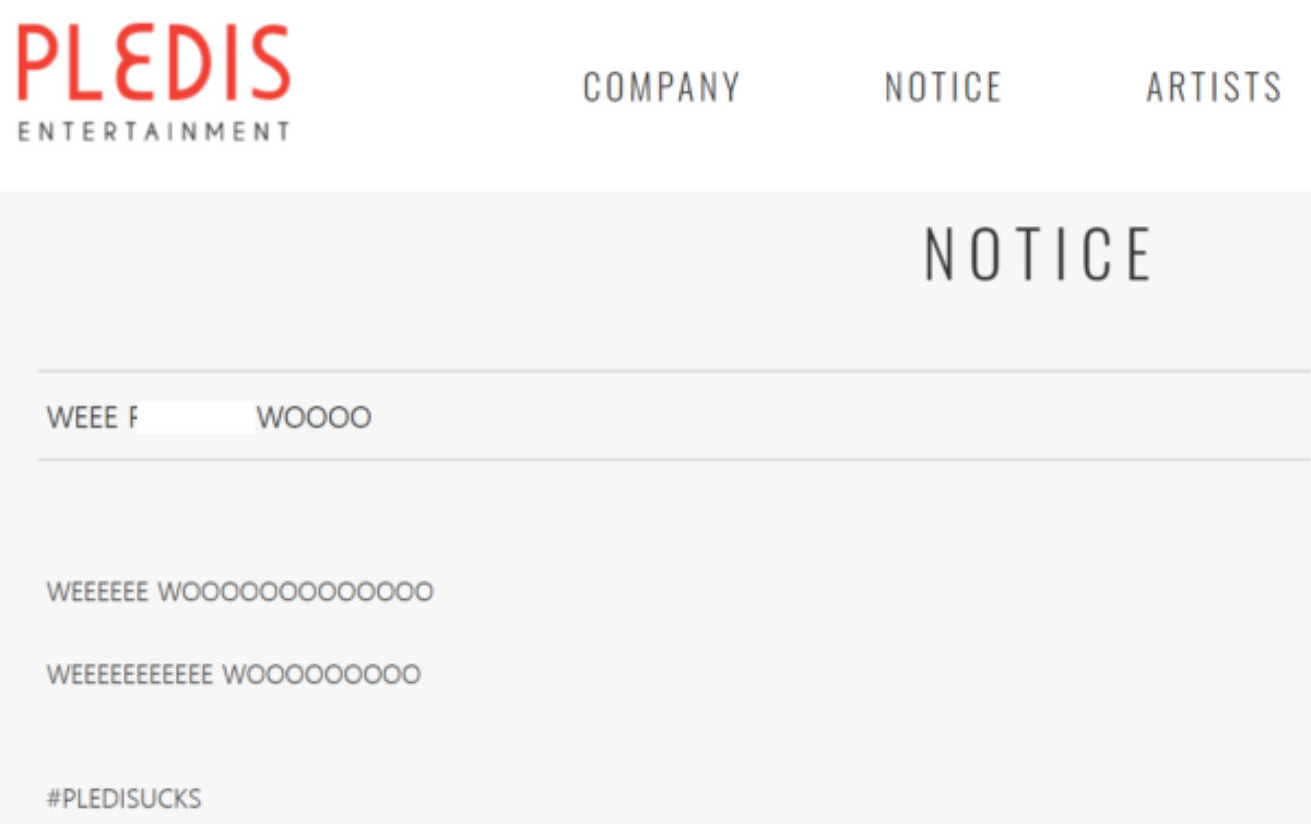 Website Pledis bất ngờ bị hack, hiển thị hàng loạt bình luận đòi công bằng cho PRISTIN Ảnh 3