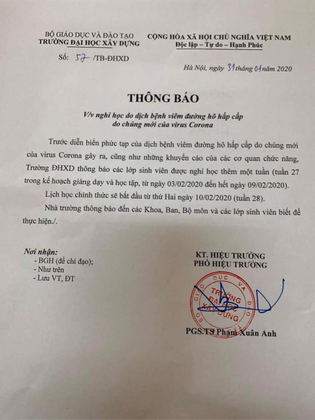 Sau ĐH Bách Khoa Hà Nội, các trường đại học khác lần lượt thông báo cho sinh viên nghỉ học do lo ngại virus Corona Ảnh 6