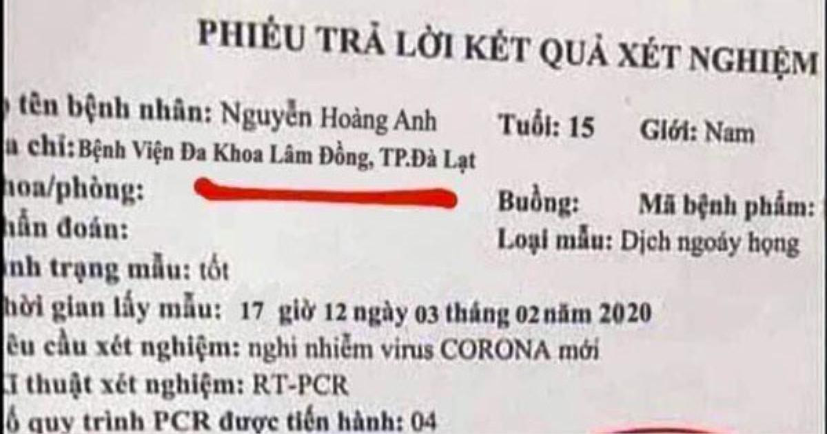 Phát hiện một học sinh lớp 11 ở Lâm Đồng làm giả phiếu xét nghiệm dương tính với virus corona Ảnh 1