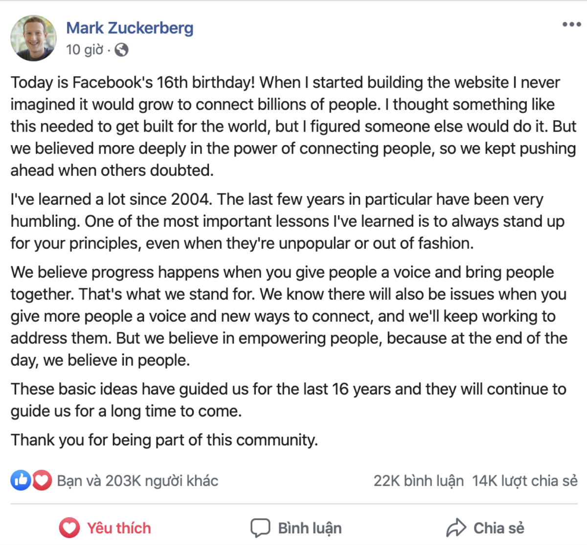 Mark Zuckerberg đăng tâm thư nhân sinh nhật 16 năm Facebook Ảnh 1