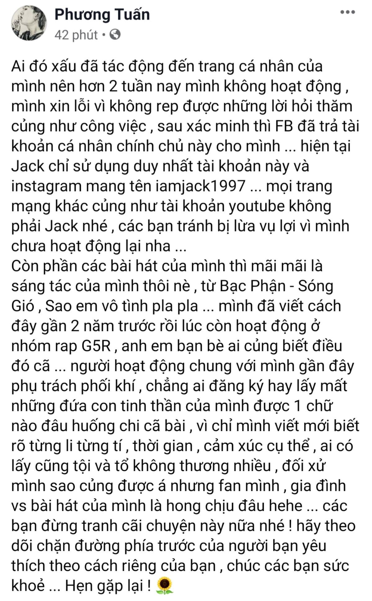 Jack bất ngờ 'tái xuất' lúc nửa đêm: 'Sáng tác của mình thì mãi là của mình' Ảnh 2