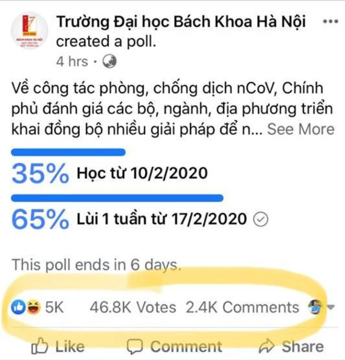 ĐH Bách Khoa Hà Nội tổ chức tham dò ý kiến Sinh viên về việc dời lịch học thêm 1 tuần ngừa virus Corona Ảnh 1