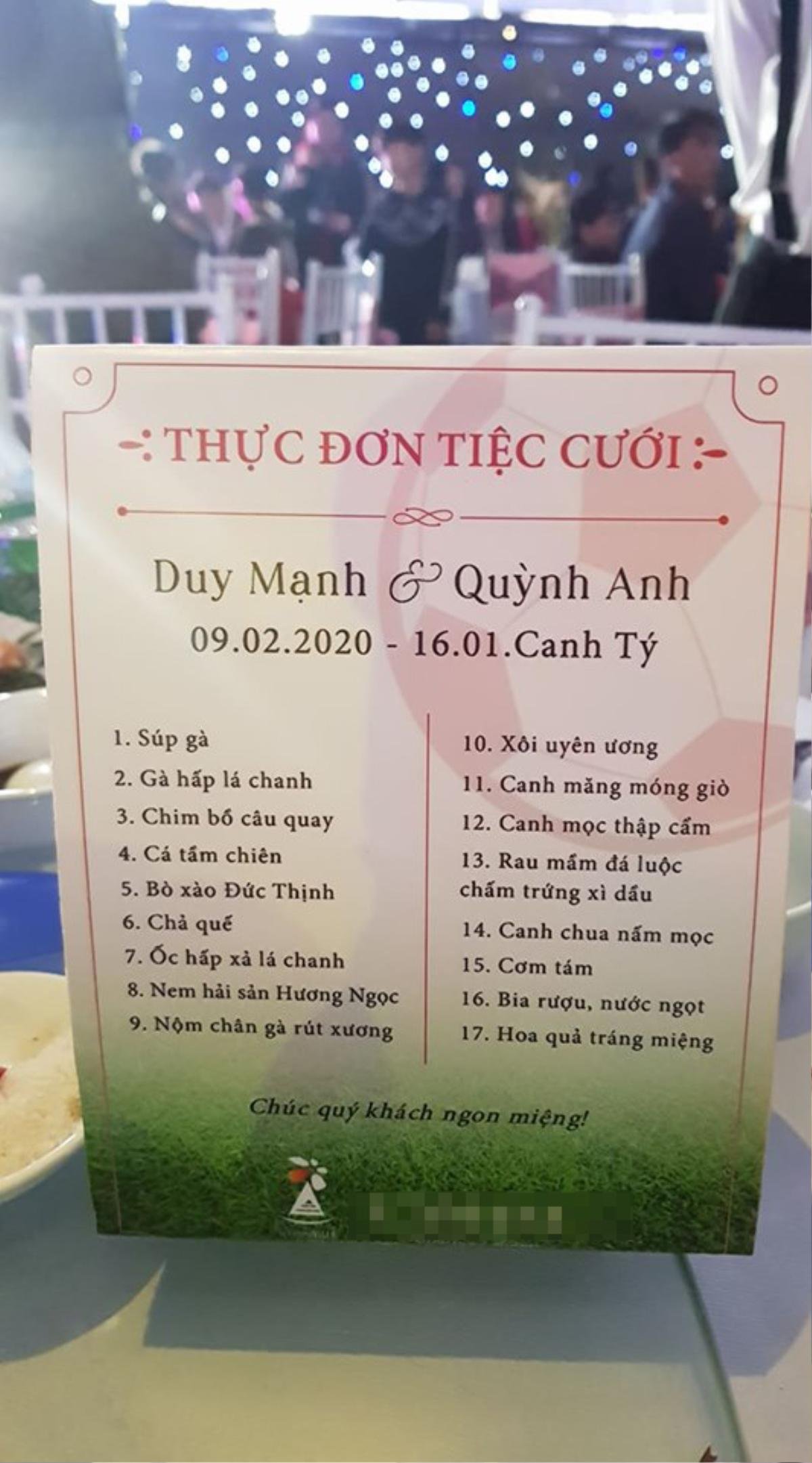 Đám cưới cầu thủ Duy Mạnh gây chú ý bởi thực đơn cưới dài 'dằng dặc' Ảnh 1