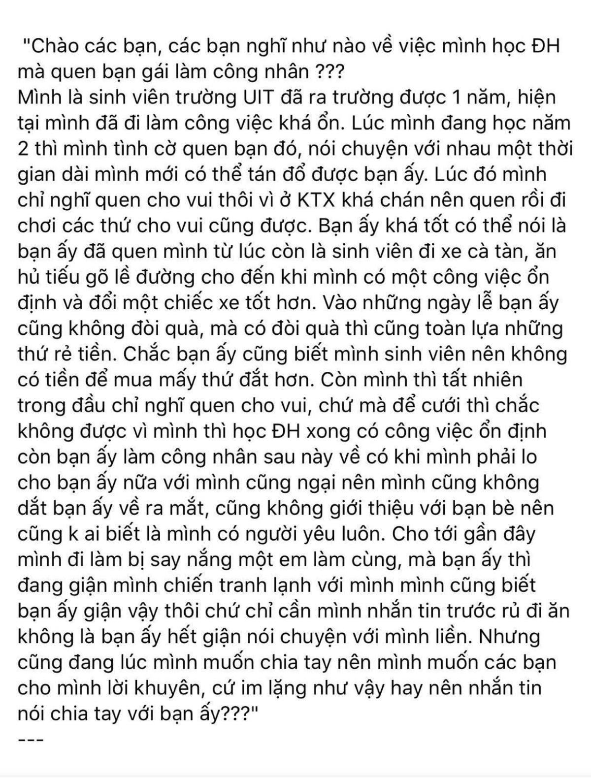 Ra trường tìm được công việc ưng ý, nam sinh đòi 'đá' người yêu lâu năm chỉ vì cô nàng là… công nhân Ảnh 2