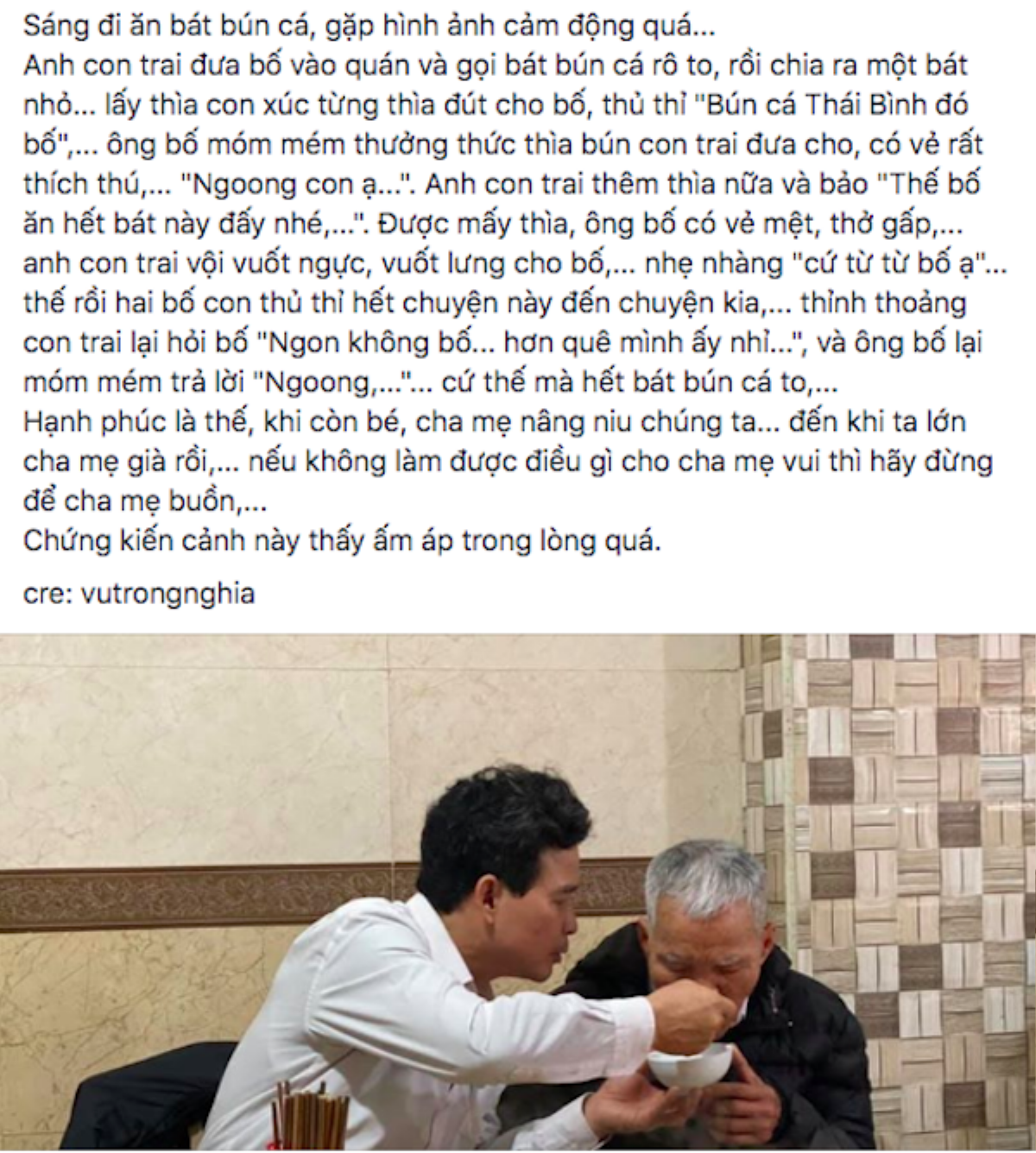 Hình ảnh cha già rệu rã nằm ngủ trong lòng con trai, được con đút từng thìa bún lấy đi nước mắt hàng ngàn cư dân mạng Ảnh 3