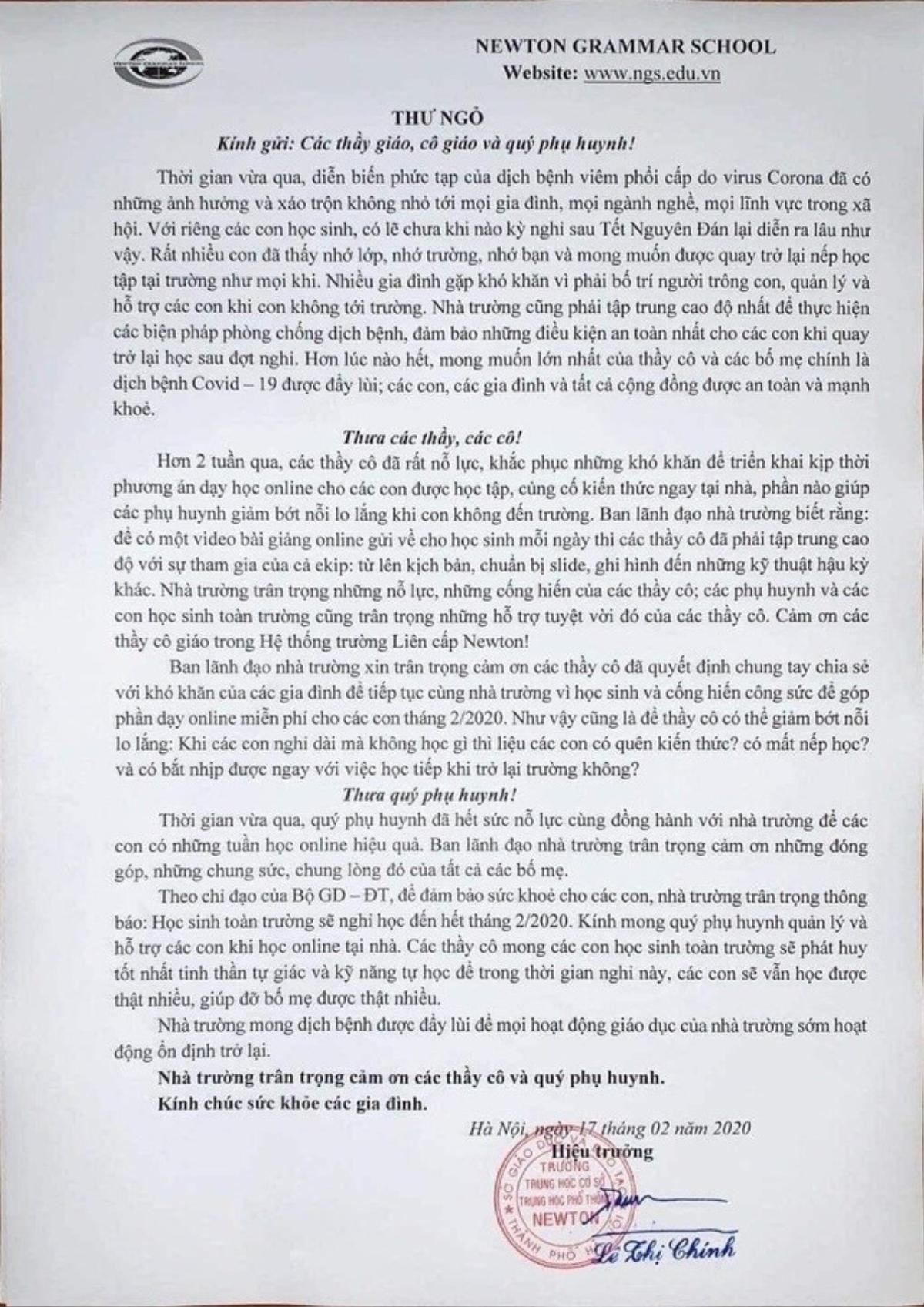 Vấp phải phản ứng của phụ huynh, trường Newton dừng thu phí học online trong đợt nghỉ phòng Corona Ảnh 1