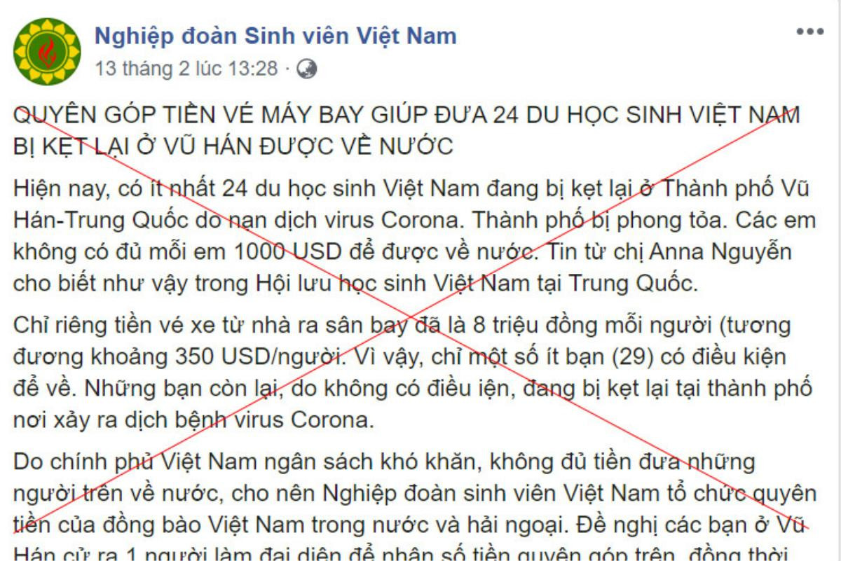 Bộ GD-ĐT lên tiếng về thông tin giả mạo kêu gọi quyên góp tiền để đưa 24 du học sinh Việt mắc kẹt ở Vũ Hán về nước Ảnh 1