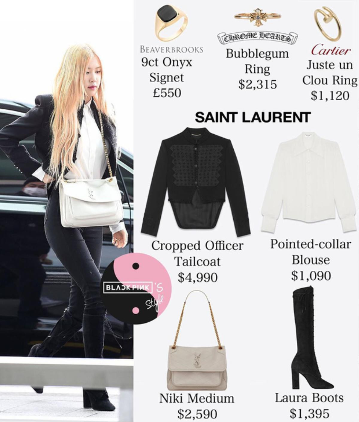 Rosé Black Pink 'sành điệu' trong set đồ 'sơ sịa' hơn 300 triệu đồng lên đường sang Pháp dự show Saint Laurent. Ảnh 4