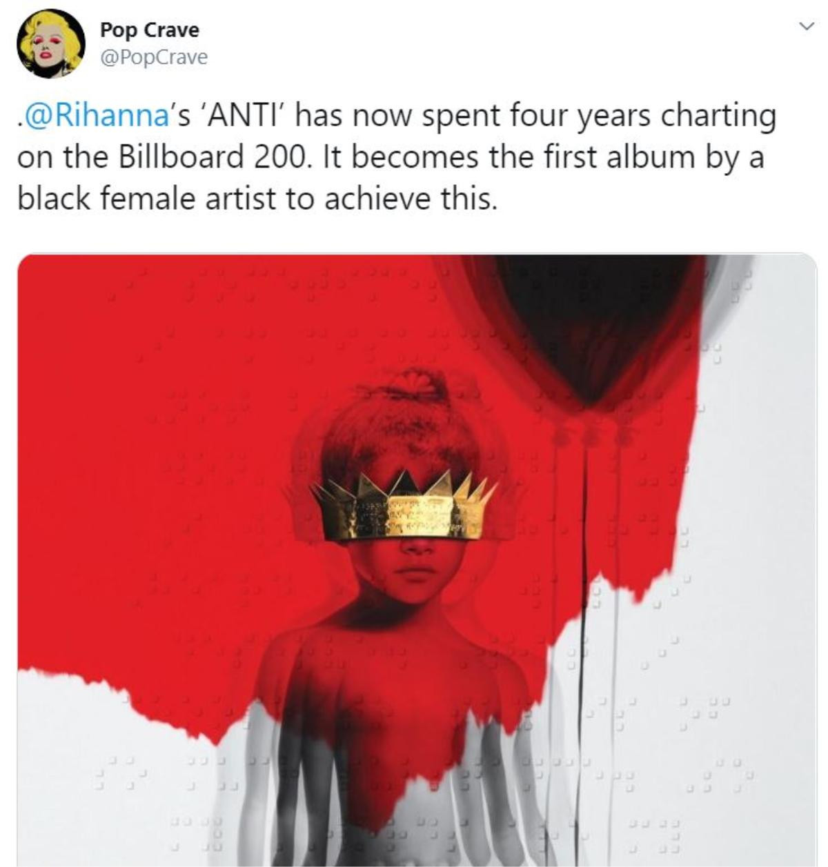 Dành trọn 4 năm trên BXH Billboard Hot 200 với album Anti, cộng đồng fan của Rihanna nói gì? Ảnh 1