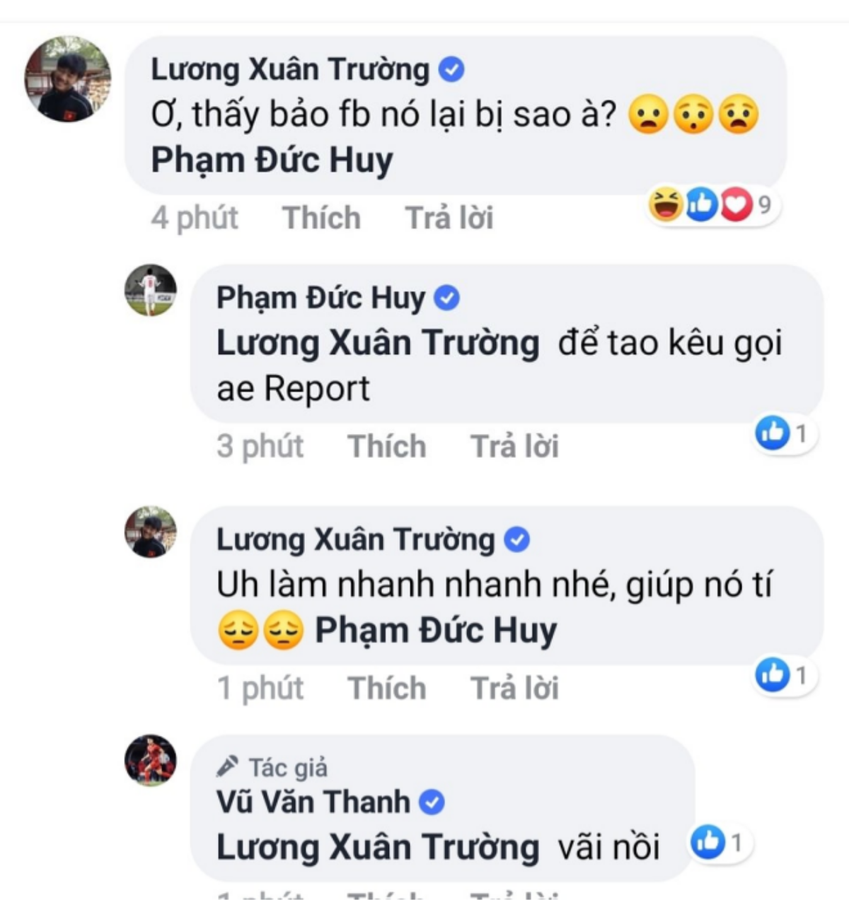 Văn Thanh kêu gọi like fanpage, Xuân Trường rủ Đức Huy report luôn trang cá nhân Ảnh 2