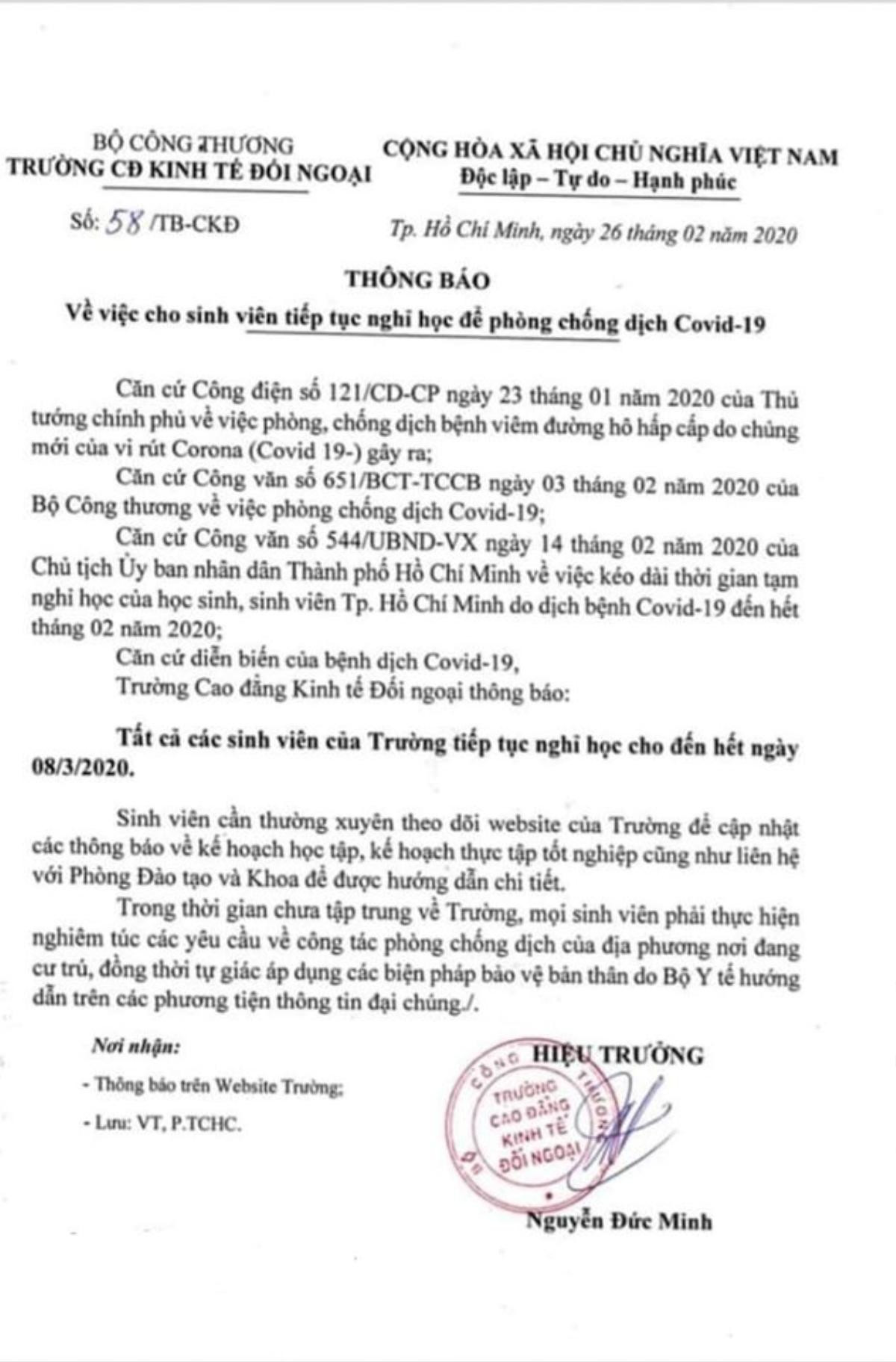 3 trường đại học ở TP.HCM tiếp tục thông báo cho sinh viên nghỉ đến hết 8/3 Ảnh 3