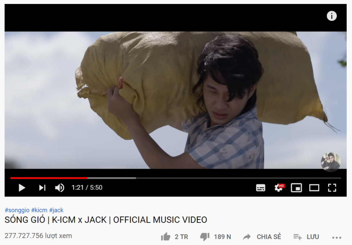 Sóng gió trở thành MV đầu tiên của K-ICM và Jack cán mốc 2 triệu lượt like trên Youtube Ảnh 1