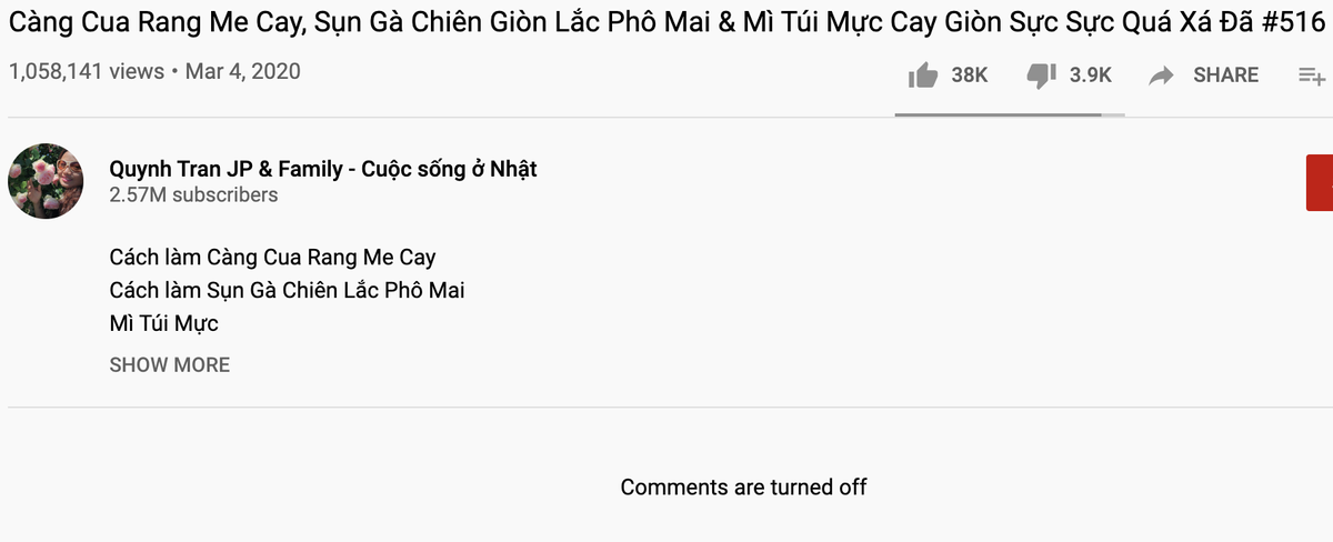 Kênh YouTube của Quỳnh Trần JP, bé Sa tắt hết tính năng bình luận hậu lùm xùm Ảnh 1