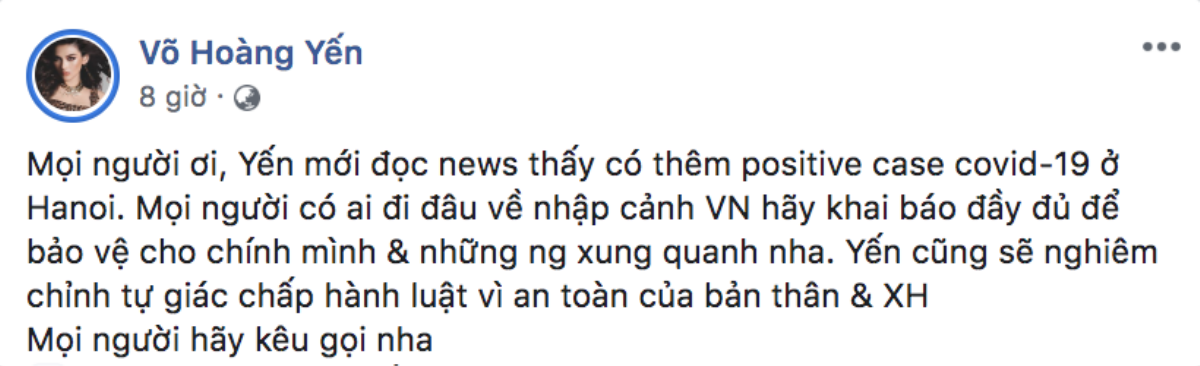 Trấn Thành, Võ Hoàng Yến, Tóc Tiên, Soobin Hoàng Sơn và loạt sao Việt lên tiếng kêu gọi mọi người bình tĩnh, nâng cao ý thức chống dịch COVID-19 Ảnh 8