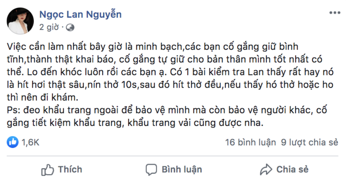 Trấn Thành, Võ Hoàng Yến, Tóc Tiên, Soobin Hoàng Sơn và loạt sao Việt lên tiếng kêu gọi mọi người bình tĩnh, nâng cao ý thức chống dịch COVID-19 Ảnh 7