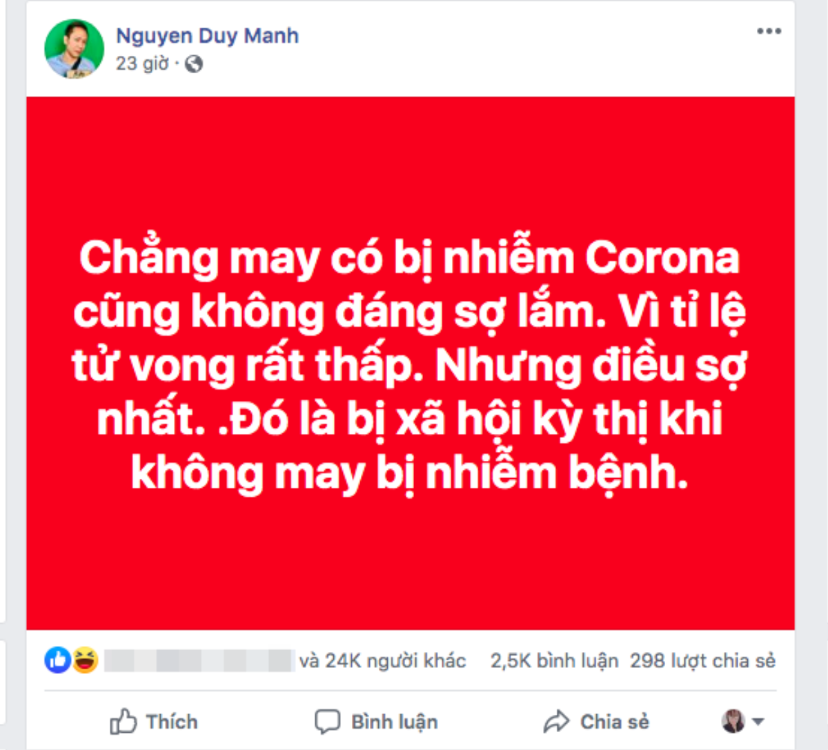 Sau Phan Thành, ca sĩ Duy Mạnh bị chỉ trích vì bênh vực nữ bệnh nhân nhiễm COVID-19 thứ 17 Ảnh 2