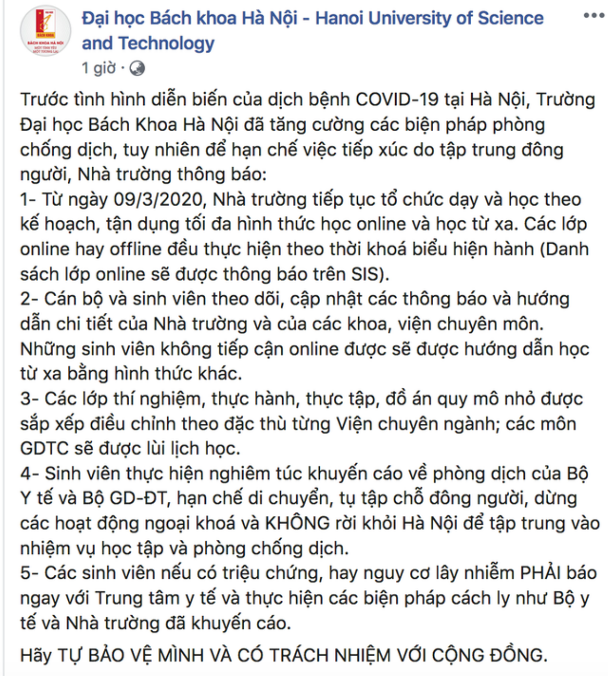 Trường Đại học yêu cầu sinh viên không ra khỏi nơi cư trú Ảnh 2