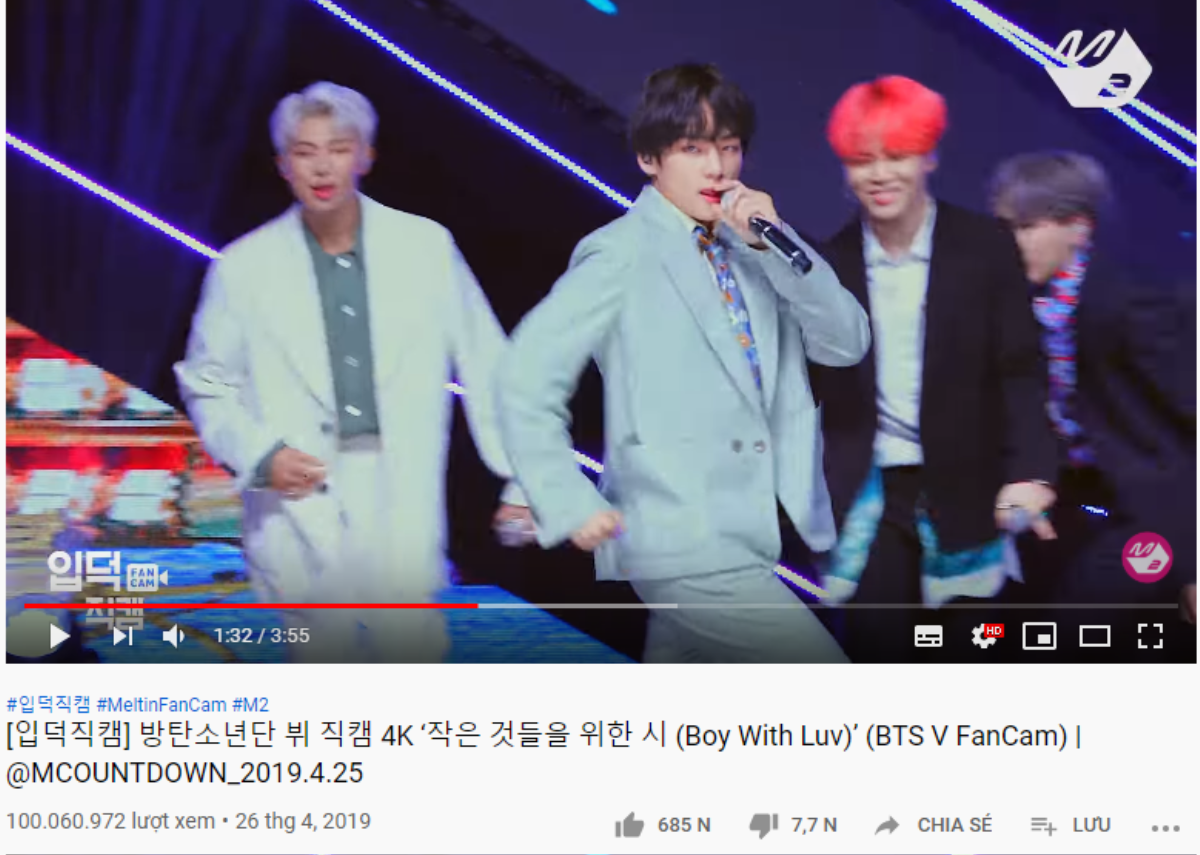 Sau Jimin, V trở thành thần tượng có fancam đạt 100 triệu view nhanh nhất Kpop với Boy With Luv Ảnh 2