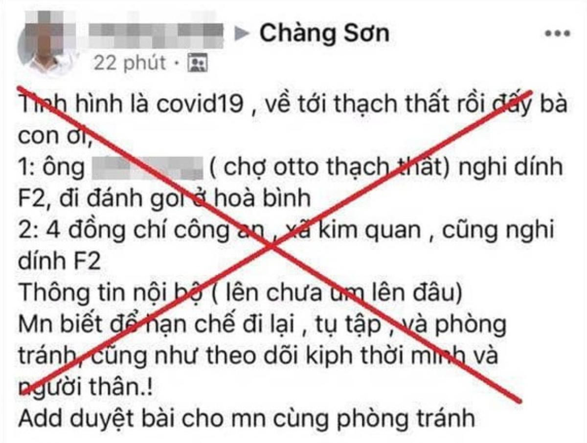 Đăng tin sai sự thật 'COVID-19 về tới Thạch Thất', thanh niên bị xử phạt 12,5 triệu đồng Ảnh 1