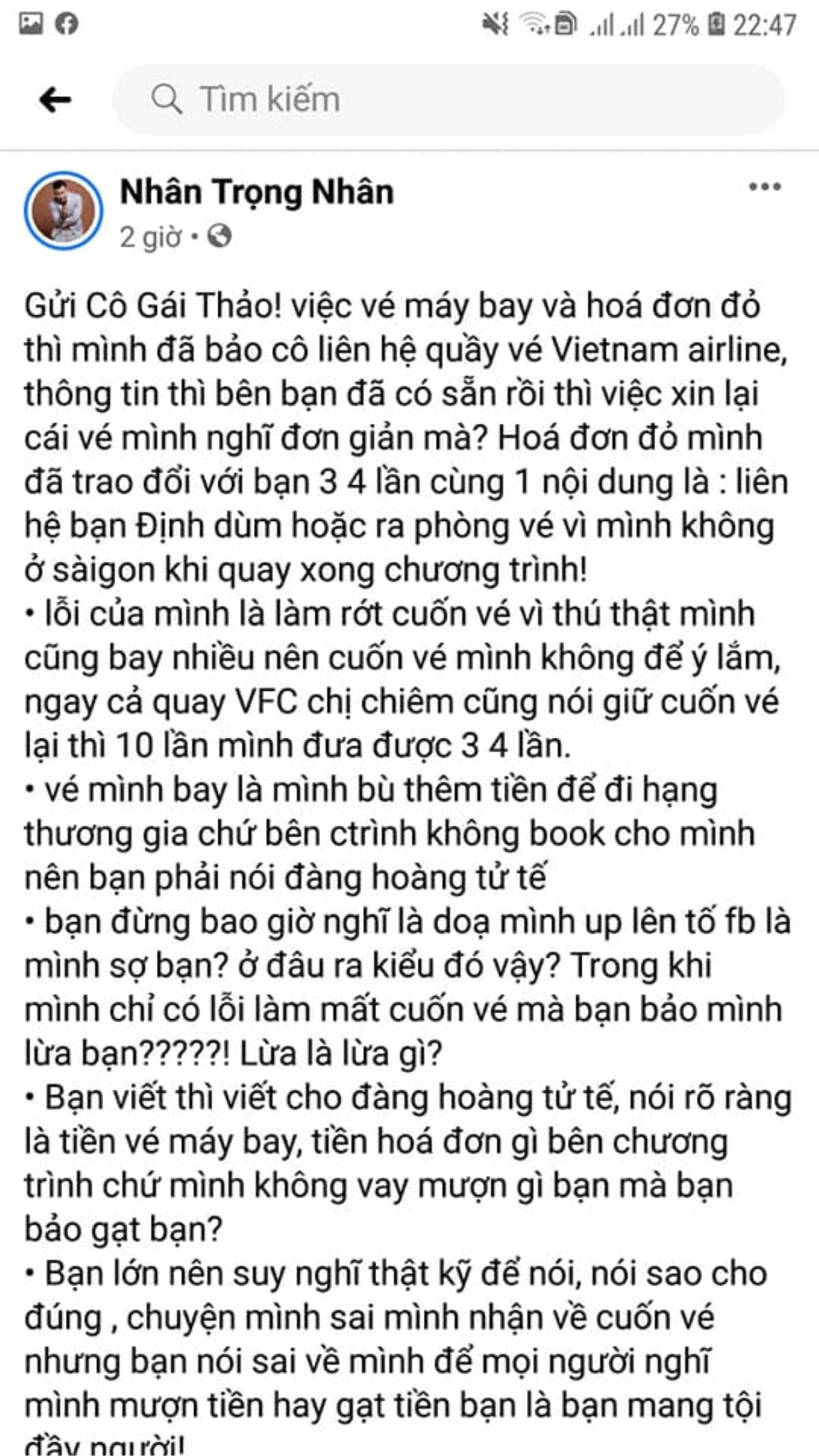 Diễn viên Trọng Nhân bị tố 'ăn quỵt' 7 triệu đồng tiền vé máy bay, thái độ sau đó mới là điều… đáng nói Ảnh 2