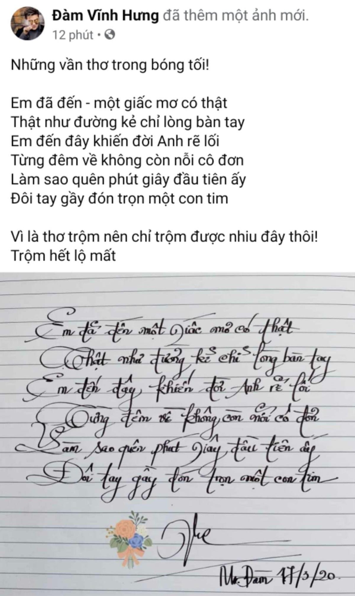 Đàm Vĩnh Hưng khoe thơ tình viết tay đầy nắn nót, phải chăng muốn gửi đến Mỹ Tâm? Ảnh 1