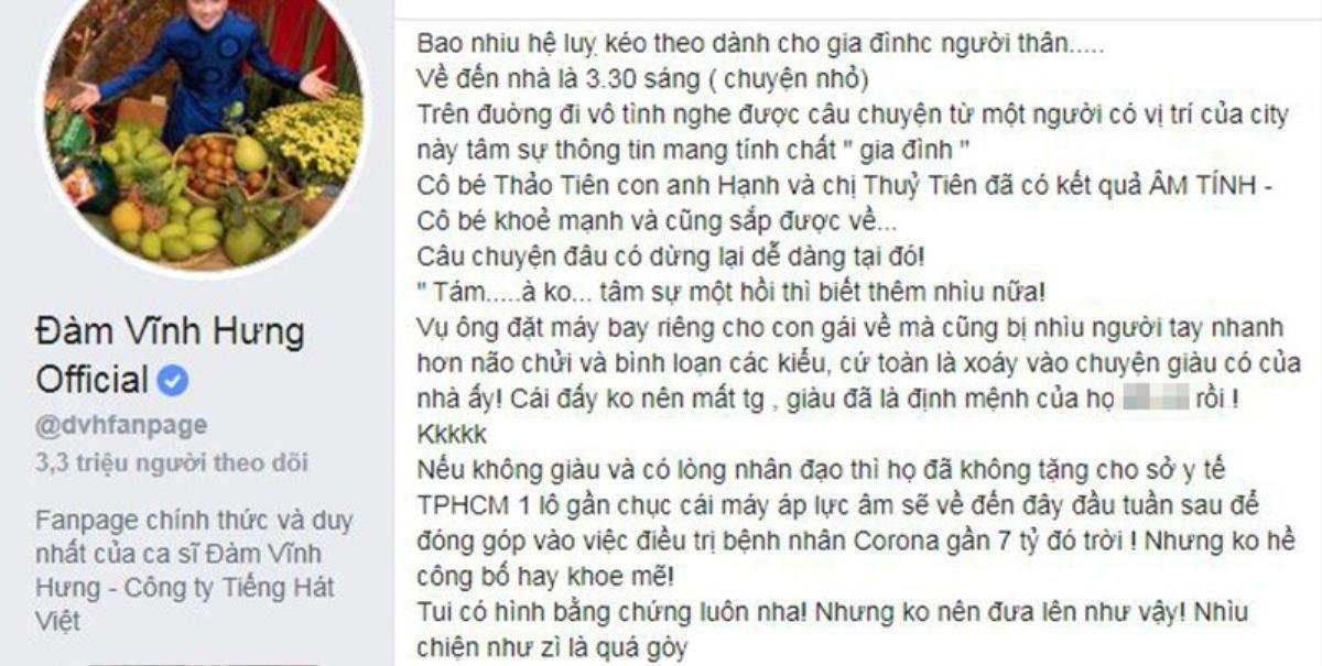 Đàm Vĩnh Hưng tiết lộ gia đình Tiên Nguyễn ủng hộ gần 7 tỉ đồng chống dịch COVID-19 Ảnh 2