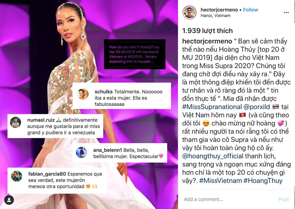 Chủ tịch Hoa hậu Hòa bình Quốc tế - Nawat 'thả tim' ảnh Hoàng Thùy diện váy thi Miss Universe 2019 Ảnh 1