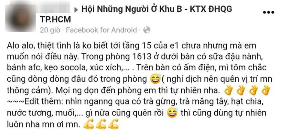 Sinh viên ĐH Quốc gia TP.HCM san sẻ thực phẩm cho những người được đưa đến khu cách ly Ảnh 1