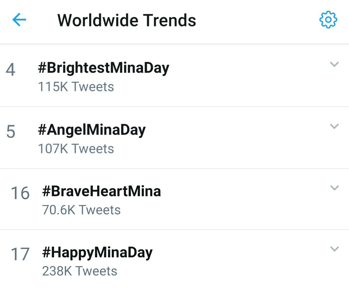 Hashtag #HappyMinaDay và #BrightestMinaDay đua nhau phủ kín Twitter chúc mừng sinh nhật Mina (Twice) Ảnh 2