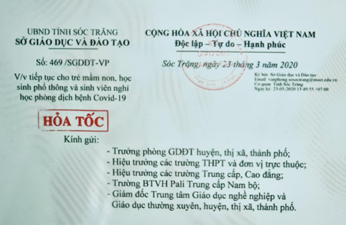 Sau 2 tuần trở lại trường, một tỉnh tiếp tục cho học sinh - sinh viên nghỉ học từ 24/3 phòng dịch COVID- 19 Ảnh 1