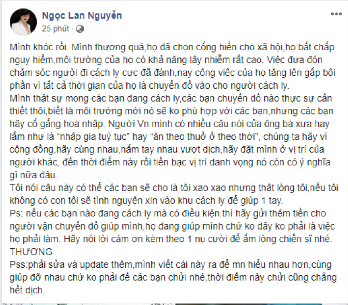 Ngọc Lan: Nếu không có con nhỏ sẽ tình nguyện vào khu cách ly giúp đồng bào chống dịch Covid-19 Ảnh 1