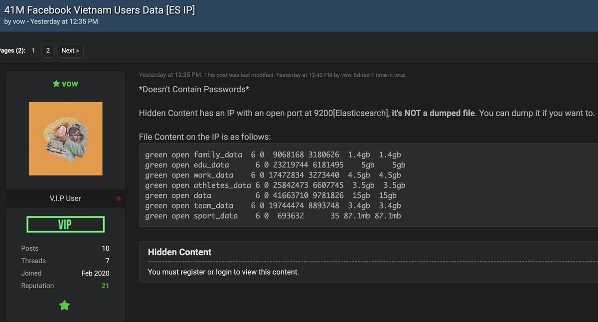 Nóng: Thông tin của 41 triệu người dùng Facebook Việt Nam đang bị hacker rao bán Ảnh 1