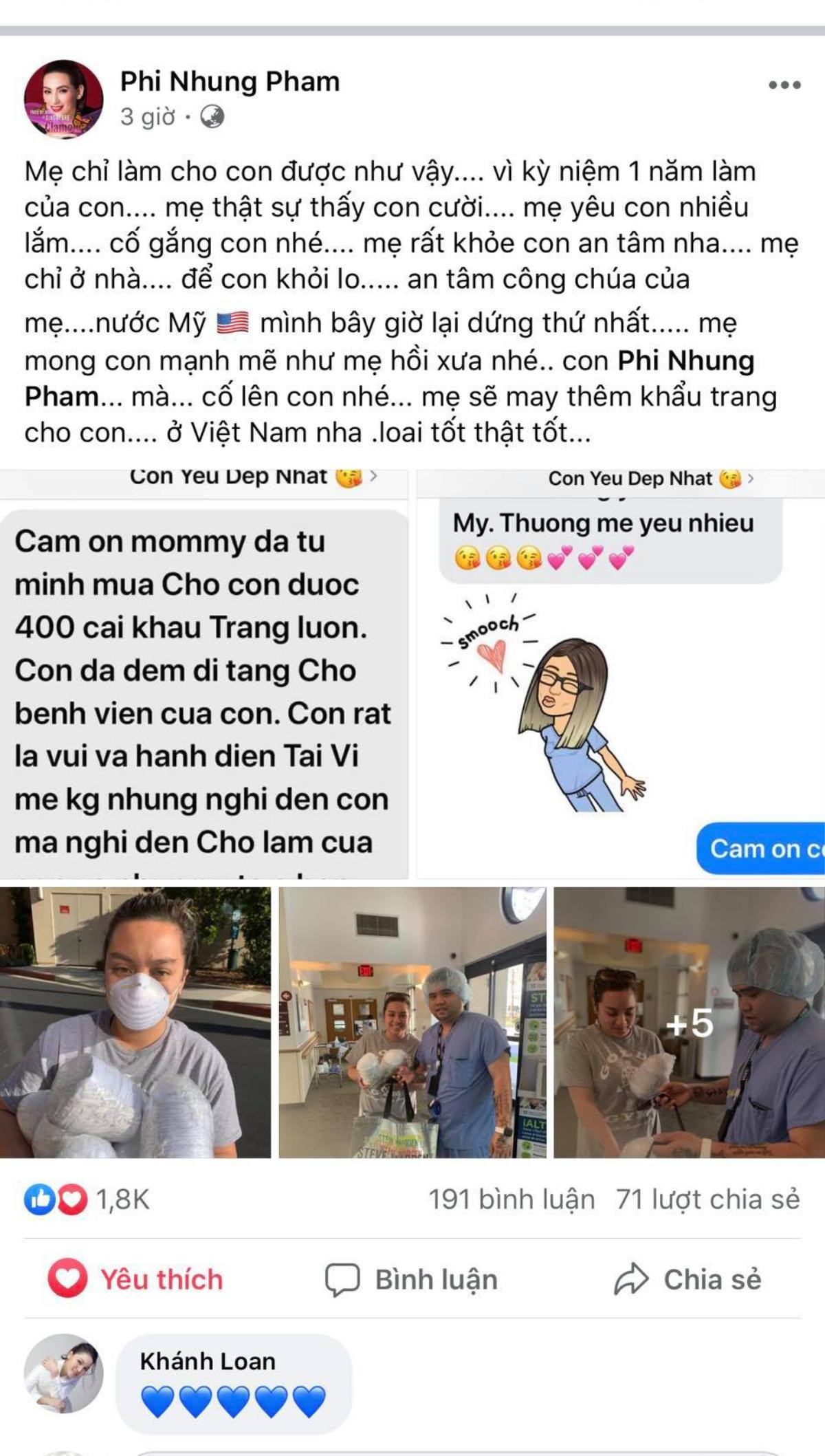 Phi Nhung gửi 400 khẩu trang cho con gái làm y tá ở Mỹ, hứa sẽ may thêm loại tốt Ảnh 1