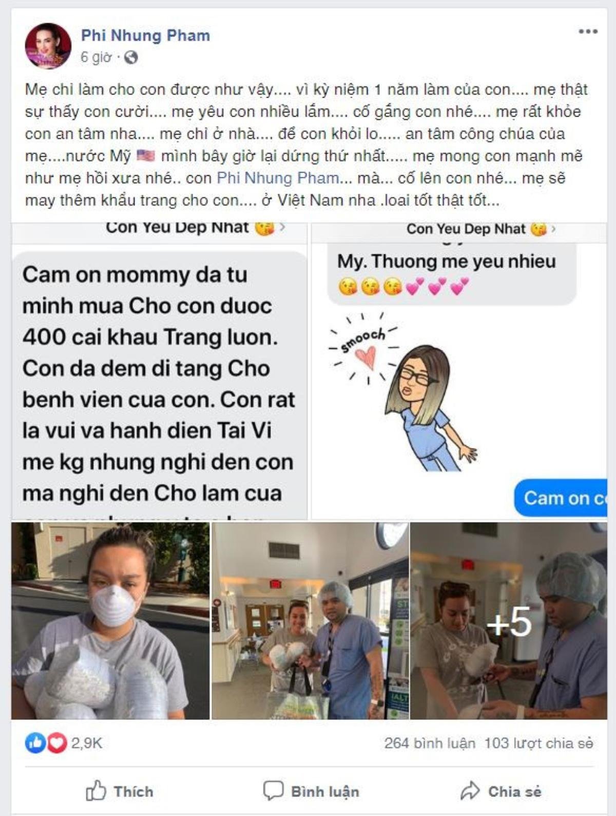 Phi Nhung xúc động viết tâm thư, may khẩu trang gửi con gái đang làm y tá, chống dịch COVID-19 ở Mỹ Ảnh 2