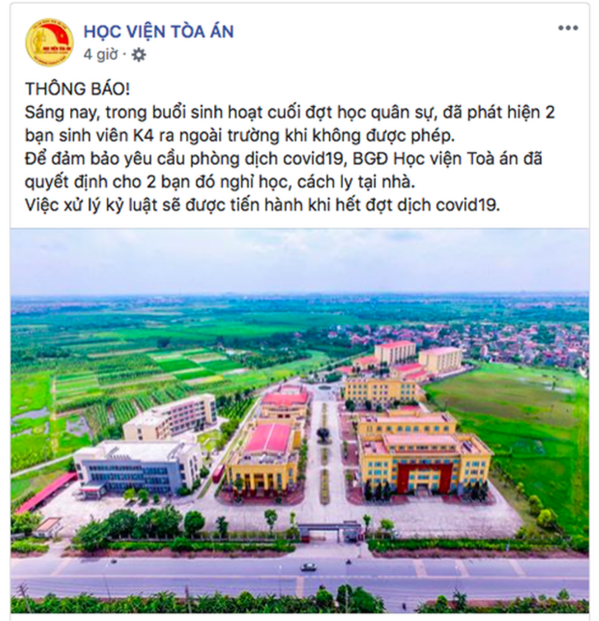 2 sinh viên Học viện Tòa án phải nghỉ học, tự cách ly ở nhà do trốn khỏi trường mùa dịch Ảnh 1