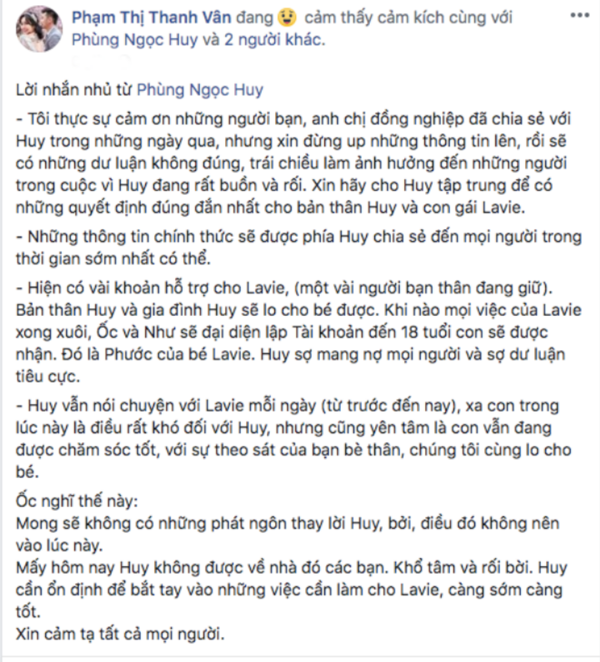 Phùng Ngọc Huy lên tiếng sau khi Mai Phương qua đời: Huy là bố hợp pháp của Lavie và sẽ làm tất cả mọi thứ có thể để cha con được ở bên nhau Ảnh 3