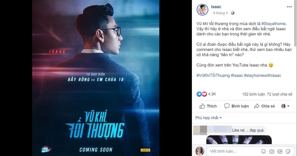 'Mất tích' hơn 4 tháng, Isaac bất ngờ xuất hiện trong poster dự án điện ảnh của đạo diễn 'Bẫy rồng' và 'Em chưa 18' Ảnh 1