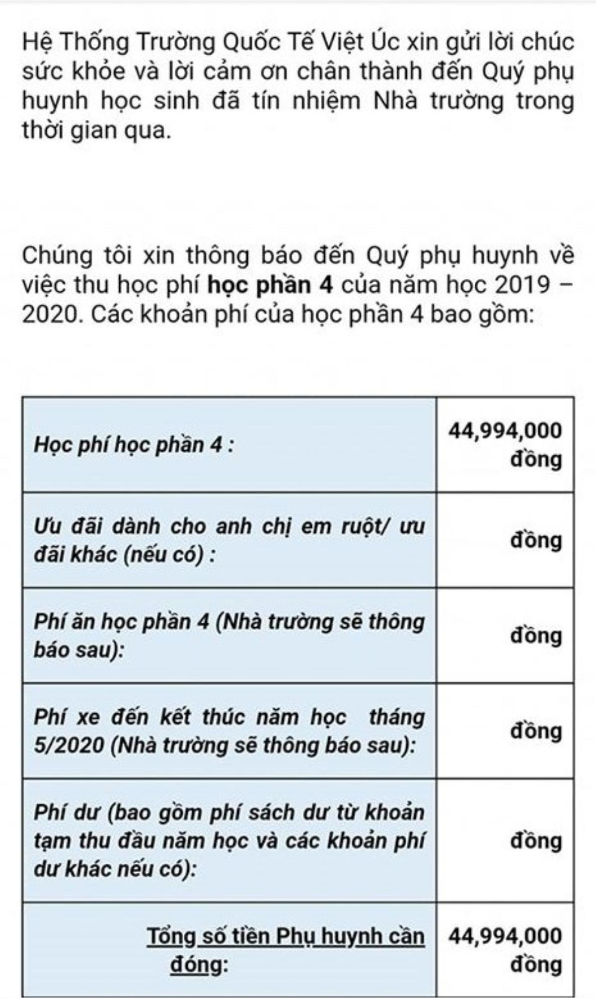 Bị phụ huynh phản ứng dữ dội, trường Quốc tế Việt Úc tạm ngừng thu phí ăn uống, đưa đón Ảnh 2