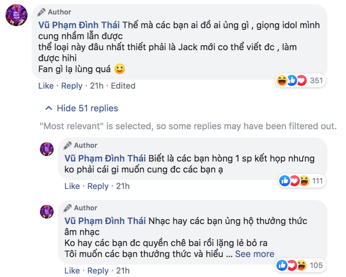 Thái Vũ khiến cộng đồng Đóm phẫn nộ khi phát ngôn: 'Thể loại này đâu nhất thiết phải là Jack mới có thể viết được, fan gì lạ lùng quá' Ảnh 1